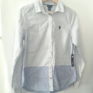 US. Polo Assn. blue and white striped button up s